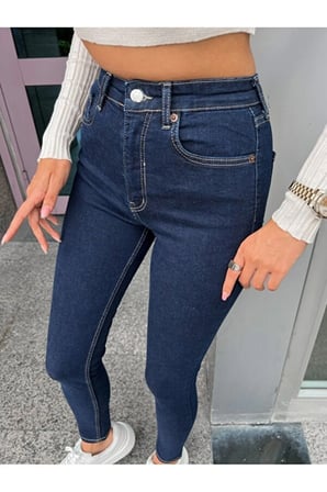 Full Likralı Orta Kalın Kumaş Lacivert Skinny Jean Pantolon
