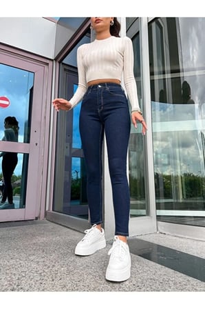 Full Likralı Orta Kalın Kumaş Lacivert Skinny Jean Pantolon