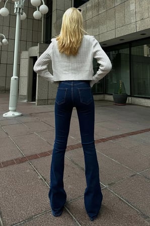 Trn Jean Milano Lacivert Süper Yüksek Bel Likralı Flare Ispanyol Kot Pantalon