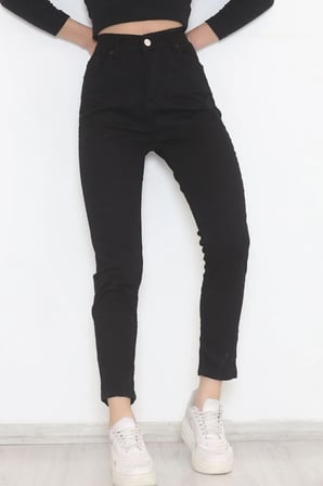 Yüksek Bel Süper Likra Toparlayıcı Özellikli Kot Pantolon Siyah Skinny Dar Paça Jean - 11918