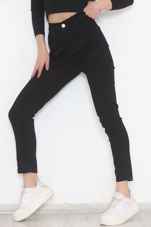 Yüksek Bel Süper Likra Toparlayıcı Özellikli Kot Pantolon Siyah Skinny Dar Paça Jean - 11918