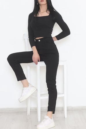 Yüksek Bel Süper Likra Toparlayıcı Özellikli Kot Pantolon Siyah Skinny Dar Paça Jean - 11918