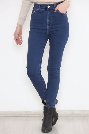 Yüksek Bel Süper Likra Toparlayıcı Özellikli Kot Pantolon Mavi Skinny Dar Paça Jean - 11918