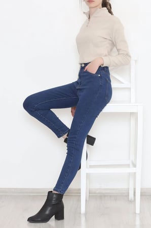 Yüksek Bel Süper Likra Toparlayıcı Özellikli Kot Pantolon Mavi Skinny Dar Paça Jean - 11918