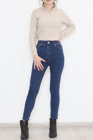 Yüksek Bel Süper Likra Toparlayıcı Özellikli Kot Pantolon Mavi Skinny Dar Paça Jean - 11918