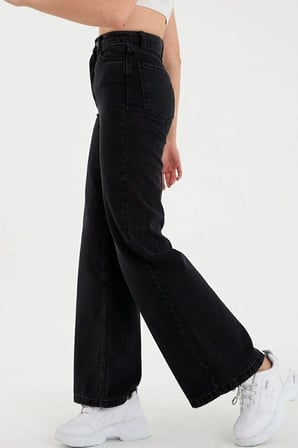 Kadın Pantolon Plazzo Wide Leg Kar Yıkamalı Yüksek Bel Geniş Paça Likralı BoyFriend Jean Kot