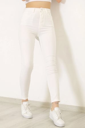 Kadın Yüksek Bel Skinny Jean Dar Paça Kot Pantolon Beyaz - 9373.1184.