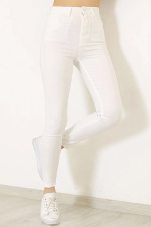 Kadın Yüksek Bel Skinny Jean Dar Paça Kot Pantolon Beyaz - 9373.1184.