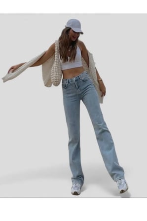 Diyzi 90's Orta Mavi Kar Yıkama Mavi Likralı Süper Extra Yüksek Bel Palazzo Salaş Jean Pantolon