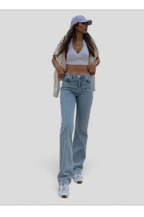 Diyzi 90's Orta Mavi Kar Yıkama Mavi Likralı Süper Extra Yüksek Bel Palazzo Salaş Jean Pantolon