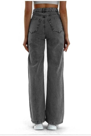 Milan'o Jean Gri Likralı Süper Yüksek Bel Salaş Jeans Palazzo Pantolon Wide Leg Solmaz Jean
