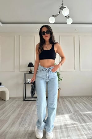 Milan'o Jean Love Solmayan Kar Yıkama Likralı Süper Yüksek Bel Salaş Jean Pantolon