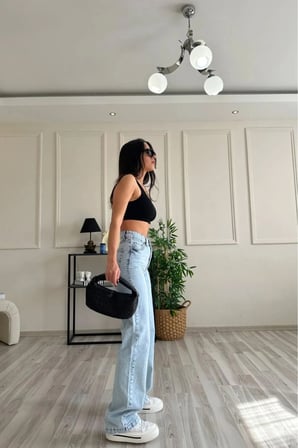 Milan'o Jean Love Solmayan Kar Yıkama Likralı Süper Yüksek Bel Salaş Jean Pantolon