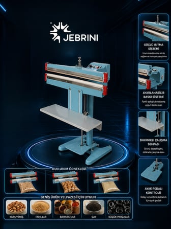 Jebrini Makina Çift Çeneli Pedallı Poşet Ağzı Yapıştırma Makinası 350 mm JMSF-350X2