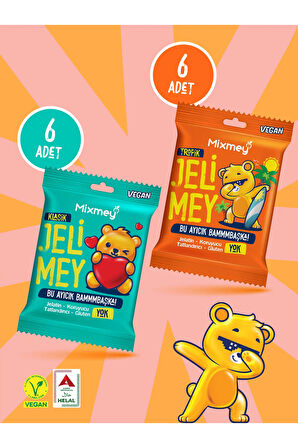 Mixmey Jelimey Klasik & Tropik Karma 12 Adet X 35 gr | Jelatinsiz Doğal Tropik Lezzet Gummy Bear | Ayıcık