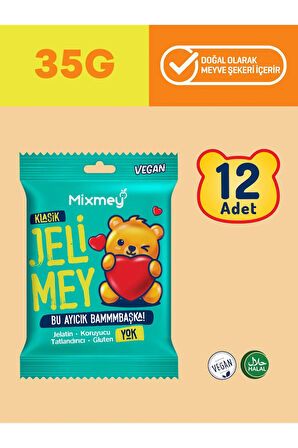 Mixmey Jelimey Klasik 12 Adet X 35 gr | Jelatinsiz Doğal Klasik Lezzet Gummy Bear | Ayıcık