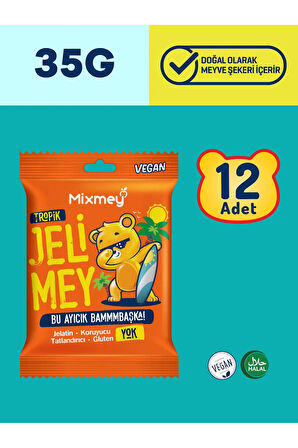 Mixmey Jelimey Tropik 12 Adet X 35 gr | Jelatinsiz Doğal Tropik Lezzet Gummy Bear | Ayıcık