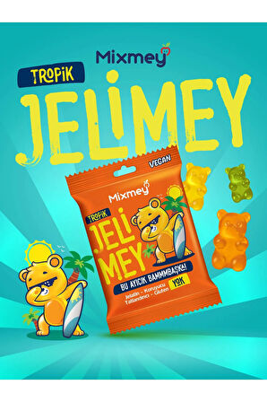 Mixmey Jelimey Tropik 12 Adet X 35 gr | Jelatinsiz Doğal Tropik Lezzet Gummy Bear | Ayıcık
