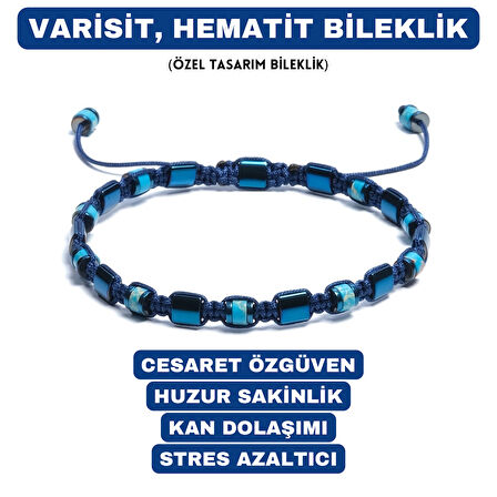 Varisit, Hematit Bileklik - Jagu Bright Blue Bileklik - Tasarım Bileklik 4x6 mm Ayarlanabilir