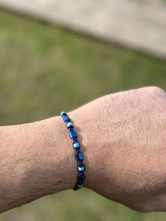 Varisit, Hematit Bileklik - Jagu Bright Blue Bileklik - Tasarım Bileklik 4x6 mm Ayarlanabilir
