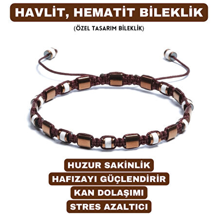Havlit, Hematit Bileklik - Jagu Bright Brown Bileklik - Tasarım Bileklik 4x6 mm Ayarlanabilir