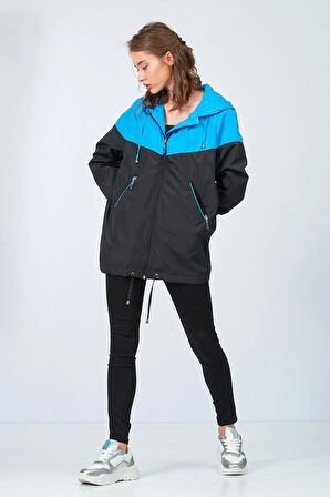 Kadın Siyah Mavi Yağmurluk