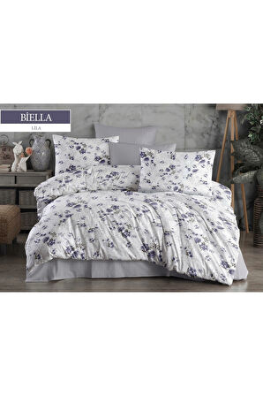 Lila & Çiçek Desenli Çift Kişilik Nevresim Takımı - 4 Parça Hediyelik Set