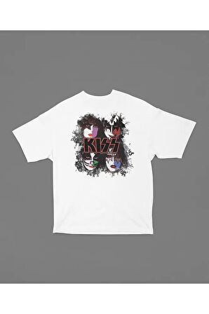 Kiss Rock Metal Müzik Grubu Baskılı Unisex Tişört, Oversize Tişört