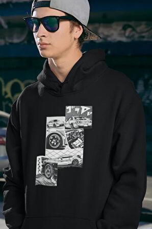 Tasarım Araba Baskılı Unisex Oversize Hoodie