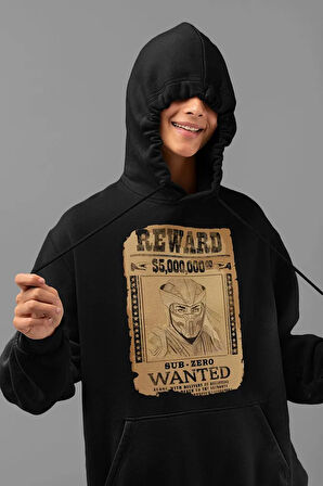 Reward Sub-Zero Wanted Baskılı Unisex Oversize Anime Hoodie