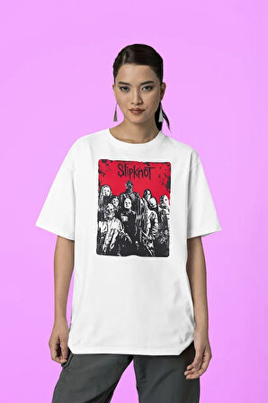 Oversize Slipknot Baskılı Tişört, Unisex Rock Metal Müzik Grubu Tişört