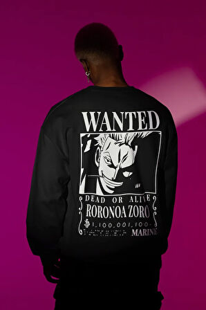 Wanted Roronoa Zoro Baskılı Unisex Oversize Anime Karakter Sweatshirt