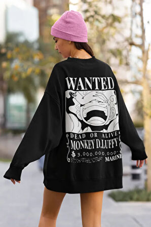 Wanted Monkey D. Luffy Baskılı Unisex Oversize Anime Sweatshirt