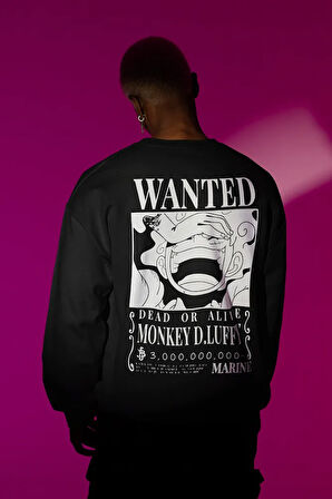 Wanted Monkey D. Luffy Baskılı Unisex Oversize Anime Sweatshirt