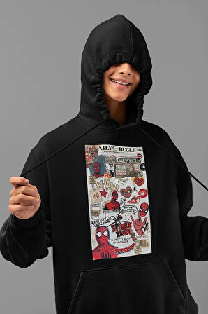 Daily Bugle Baskılı Unisex Oversize Örümcek Adam Hoodie