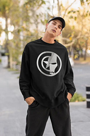 Kaptan Amerika X Iron Man Baskılı Unisex Oversize Avengers Sweatshirt