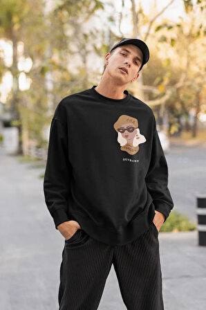 Özel Tasarım Şapkalı Kadın Baskılı Unisex Oversize Sweatshirt