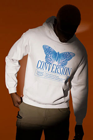 Tasarım Conversion Baskılı Unisex Oversize Kelebek Hoodie