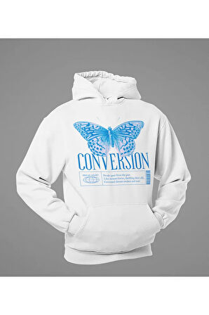 Tasarım Conversion Baskılı Unisex Oversize Kelebek Hoodie