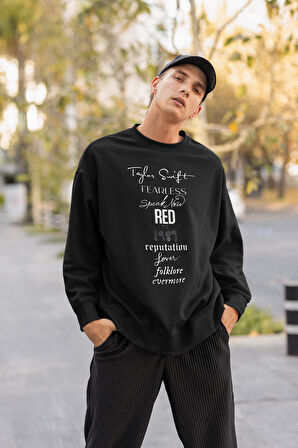 Taylor Swift Albüm İsimleri Baskılı Unisex Oversize Şarkıcı Sweatshirt