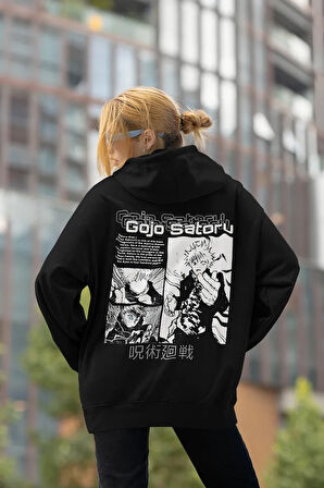 Gojo Satoru Karakter Baskılı Unisex Oversize Anime Hoodie