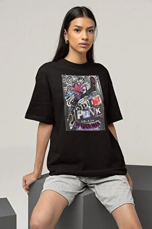 2023 Spider Man Baskılı Unisex Tişöret, Oversize Spider Punk Tişört
