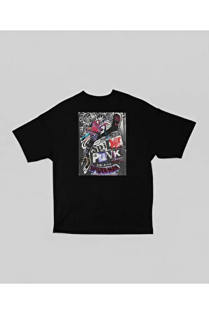 2023 Spider Man Baskılı Unisex Tişöret, Oversize Spider Punk Tişört