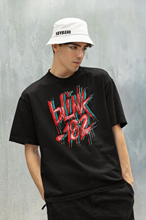 Grafiti Yazılı Blink-182 Baskılı Unisex Oversize Tişört