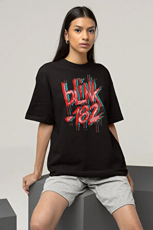 Grafiti Yazılı Blink-182 Baskılı Unisex Oversize Tişört