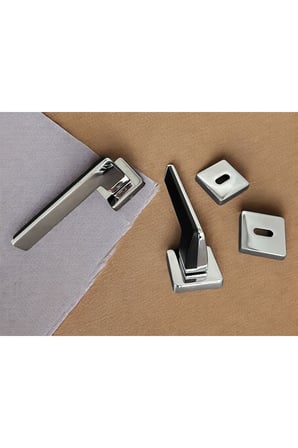 Duo Zamak ZK06 Mat Siyah Krom Kare Rozetli Oda Kapı Kolu Çift Renk 1 Takım