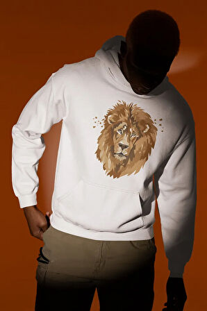 Tasarım Lion Baskılı Unisex Oversize Aslan Hoodie