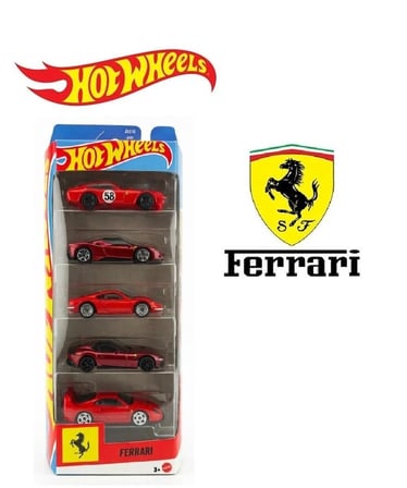 Hot Wheels Ferrari 5'li Model Araba Seti JLN12 1:64 Koleksiyon 