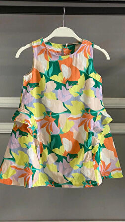 KIZ ÇOCUK ÇİÇEK DESENLİ %100 PAMUK ELBİSE