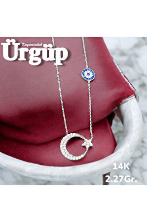 14AYAR 2.27Gram Altın Nazar boncuklu Ayyıldız kolye